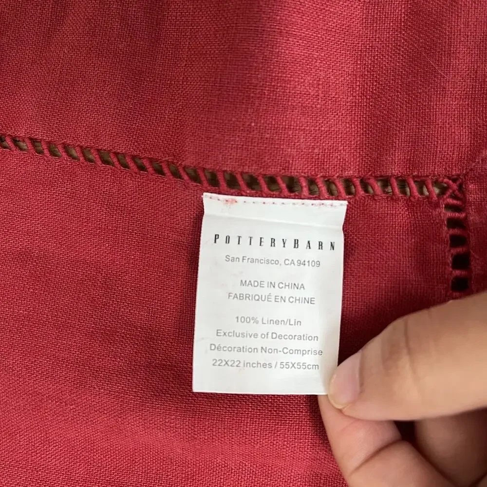 Pottery Barn Hemstitch Linen Square Dinner Napkins Set of 3 Red 22